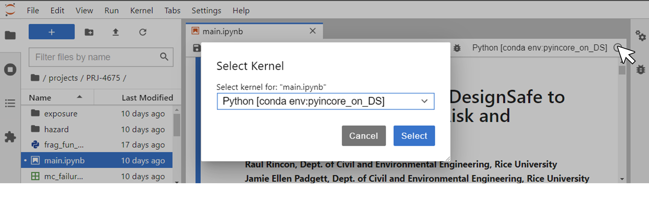 Figure 2. Selecting the newly created conda environment